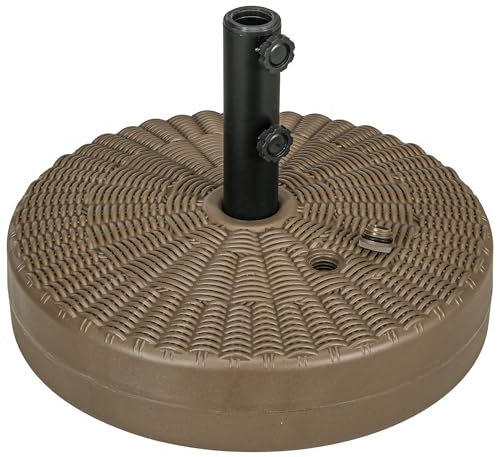 Outsunny Base per Ombrellone con Manopole Incorporate, Basamento per Ombrellone in HDPE e Acciaio con Beccuccio Laterale, per Pali di Ombrelloni da Ø38/48 mm, Ø51x36 cm, Marrone e Nero