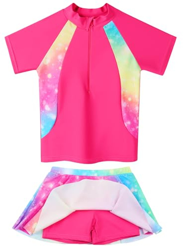 ZNYUNE Mädchen Zweiteiliger Badeanzug Kinder uv Schutz Kinder Schnelltrocknend UPF 50+ Badeanzug 3-12 Jahre S497 Rainbow 8A