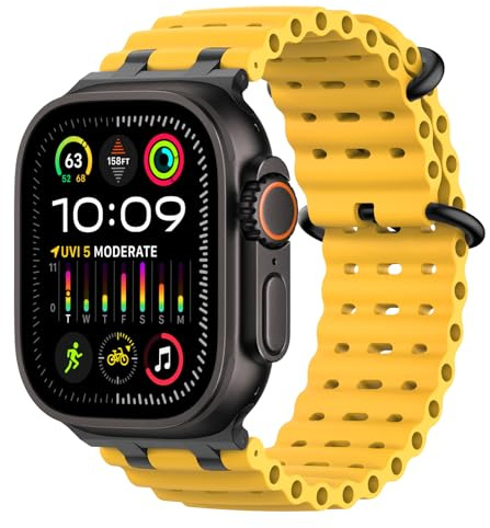 MoKo Correa Ocean Compatible con Apple Watch 42/44/45/46/49mm | Para iWatch Ultra 3/2/1,S11/10/9/8/7/6/5/4,SE 3/2/1, Correa Deportiva de Silicona, Conector Metálico