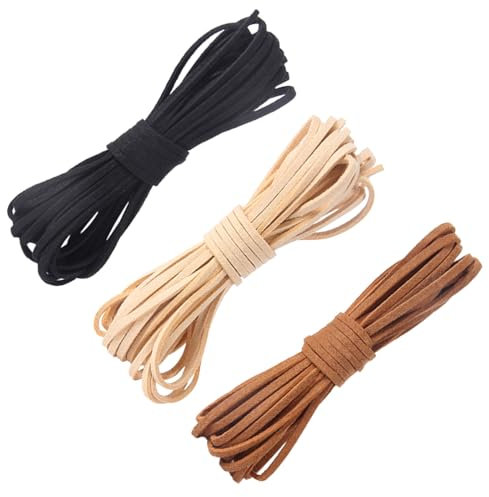 JEYORZY 3 Pezzi Cordoncino per Collana Cordino in Pelle, Cordino Cuoio,Corda per Collane, Laccio Cuoio Lacci Pelle, Filo Cuoio per Artigianato e Gioielleria Fai da Te,10 m x 3 mm (3 Colori)