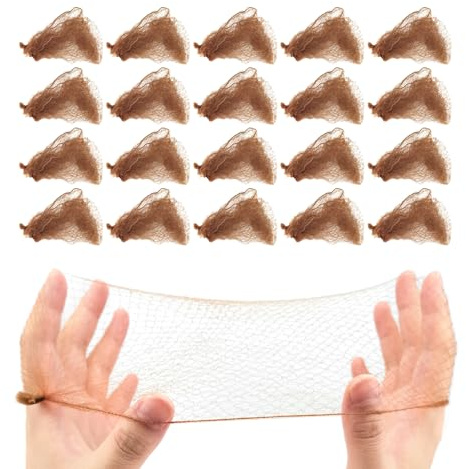 Quacc 20 PCS Bun Hair Nets Women Stretchy Lightweight Elastic Edge Mesh Invisible Hairnets for Ballet Bun, Gymnastics, Dance, Sleeping, Kitchen Food Service (Brown)