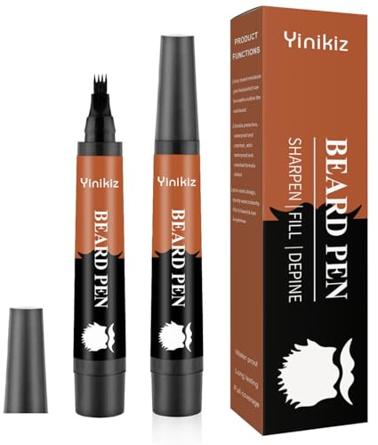Black Beard Pencil Filler for Men - 2 PCS Beard Pen, 4-fork Tip Beard Styling Pen - Beard, Moustache & Eyebrows, Long Lasting Coverage Natural Finish, Waterproof Beard Pencil Kit for Father Male Gift