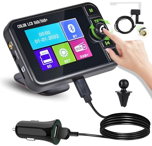 Roinvou Adaptador Dab Portátil para Radio de Coche con Pantalla LCD de 2,4 Pulgadas, Pequeño Adaptador de Radio Digital Dab+ con Bluetooth, AUX-IN, transmisor FM Radio Digital