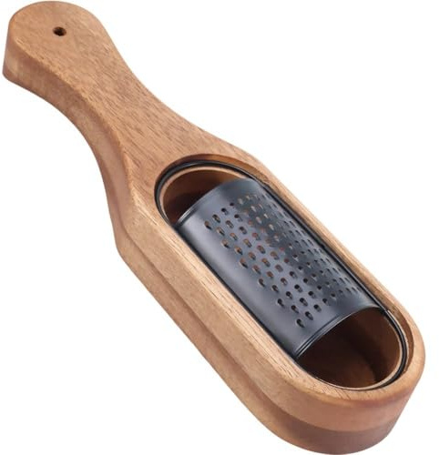 Muteitt Râpe À Fromage avec Récipient, Râpe À Fromage avec Manche en Bois, Râpe À Fromage avec Récipient en Bois, Râpe De Cuisine Portative pour Fromage, Citron Chocolat