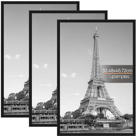 upsimples 3er Set Bilderrahmen 30x45 Schwarz für Fotos, Poster & Wandbilder | Mit Einschubstreifen für 30x45 cm Fotodrucke, Kunstdrucke und Reisefotos, horizontal oder vertikal montierbar