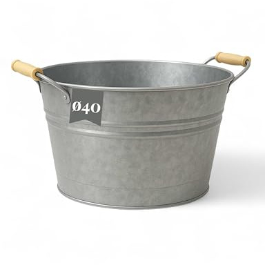 LIVLIG Zinkpanna ø 40 cm I mångsidigt plåtbadkar, planteringskruka, trädgårdsdammbricka, flaskkylare 30 l I perfekt trädgårdsdekoration och dekoration, trädgårdsfest I silver