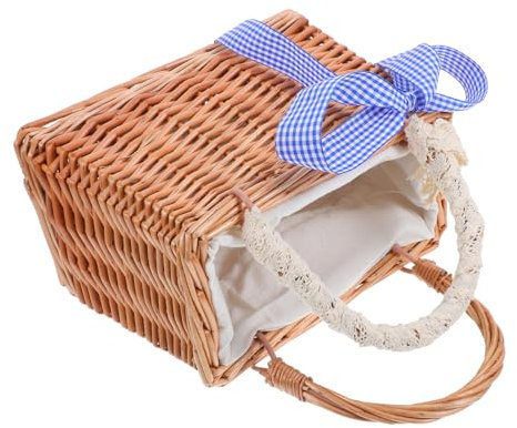 FUTUREORYY Cesta De Flores De Ratán Bolso De Mimbre Mano Para Jardín Bolso De Playa Para Mujer Cesta Asa Para Arreglos y Decoración De Boda