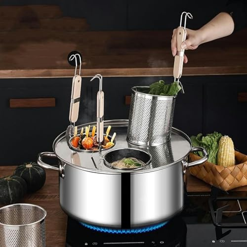 Generisch Robuster Suppentopf aus Edelstahl mit Deckel – Induktionsgeeignetes Kochgeschirr mit 3/4/5 Löchern zum Kochen, Köcheln, Einmachen und Kochen von Nudeln und Suppe