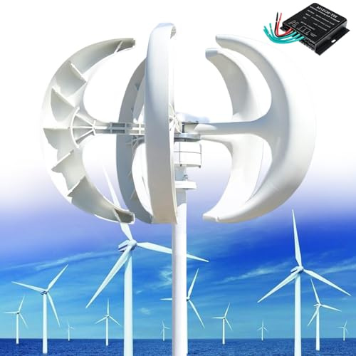 Kit turbina eolica Verticale a 5 Pale da 12000 W, generatore Eolico, generatore a Magnete Permanente CA trifase, con Controller, per Sistema Solare Eolico Ibrido (bianco/48 V)