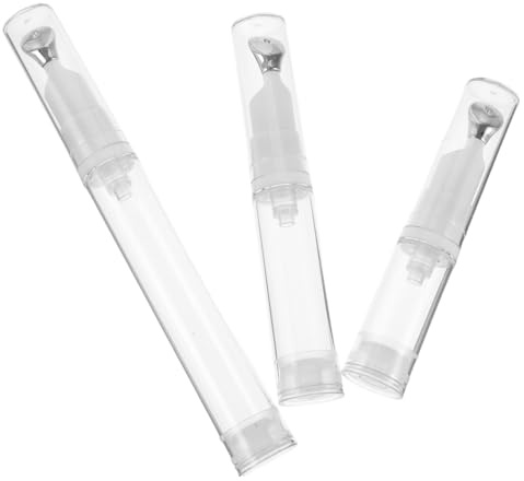 OUNONA Flacons de Voyage avec Tête de Massage en Alliage de Zinc Lot de 3 Airless en Plastique Transparent 5ml 10ml 15ml pour Crème Visage et Soins