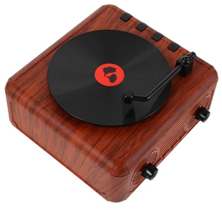 NUOBESTY Retro Funklautsprecher Mini Vintage Plattenspieler Design Kabelloser Musikplayer mit Kraftvollem Sound für Schlafzimmer Büro Party Kompakt und Stilvolle Holzmaserung Dekoration