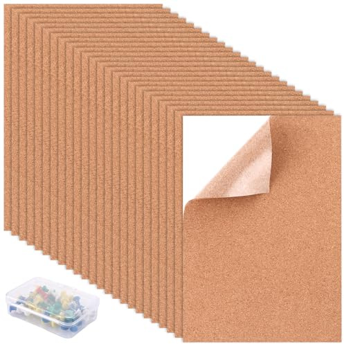 STARVAST Lot de 24 plaques en liège autocollantes de 30 x 21 cm - Pour tableau d'affichage en liège de 2 mm d'épaisseur - Rectangle - Pour décoration murale, bricolage (2 mm)