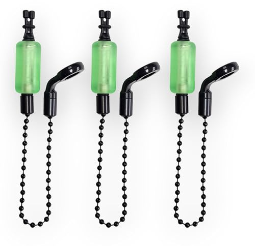 TJR Tackle 3 x Pro Ace III Bite Indicators Bobbins Short 15cm Chain For Fishing Bite Alarms 6 Translucent colour options (Translucent Green)