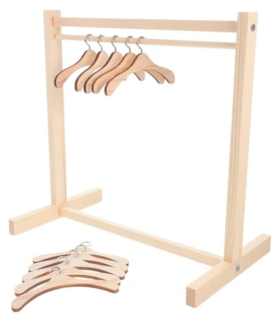 YARNOW Perchero de Madera para Muñecas 30 CM Soporte para Vestidos de Muñeca Mini Perchas 10X12 CM Accesorios para Casa y Exhibidor de Ropa de Ñiño