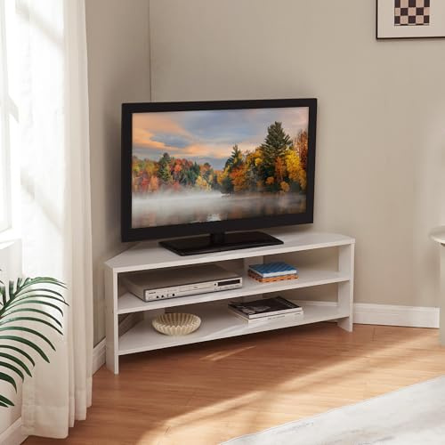 [en.casa] TV Schrank offen Berg Lowboard Fernsehtisch abgeschrägte Ecken Wohnzimmer Fernsehregal 110 x 36 x 42 cm TV-Halter Eckregal niedrig Weiß