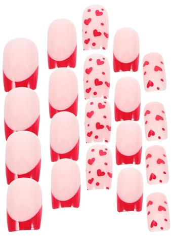 IMIKEYA Lot de 24 Faux Ongles à Pression de Cœur Capsules D’Ongles en Plastique Couverture Complète pour Femmes et Adolescentes Nail Art Saint-Valentin Accessoires Manucure Tendances