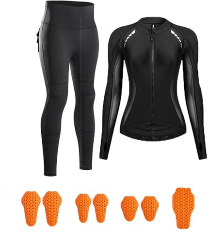 XFNWT Tuta protettiva estiva da moto da donna CE livello 2, giacca e pantaloni con protezioni rimovibili, rete traspirante, cargo elasticizzato, riflettente a 360° guida strada motocross,Black1-m