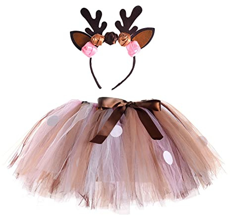 Generisch Ensemble de costume tutu mignon pour bébé fille avec ruban polka jupe en tulle (marron, 0-24 mois)