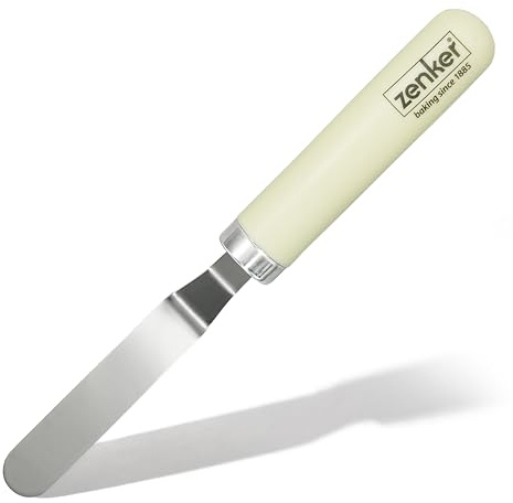 Zenker Stainless Steel Curved Mini Icing Spatula, Cream, 23x2.5cm | Rounded Plastic Handle, Angled Pallet Knife for Easy Icing and Decorating Cakes, Cupcakes and Pastries