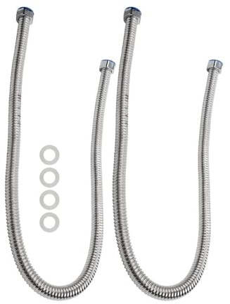 Helilyco Confezione da 2 tubi flessibili da 1 m in acciaio inossidabile 304 ondulato per scaldabagno, ad alta pressione e a prova di perdite, con guarnizioni in silicone
