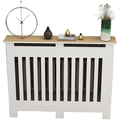 Heater Cover Indoor Wood-Plastic Composite Material Radiator Cover Includes Stainless Steel Hooks Spacious Tabletop Mortise-and-Tenon Construction Radiator Shelf Pre-Installed Baseboard(90x20x70cm)