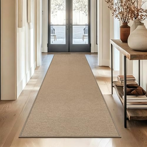 Capslpad Teppich Läufer Flur 80x200cm Rutschfester Waschbar Flurteppich Jute-Look Küchenteppich Teppichläufer für Küche,Wohnzimmer, Korridor, Eingang, Beige