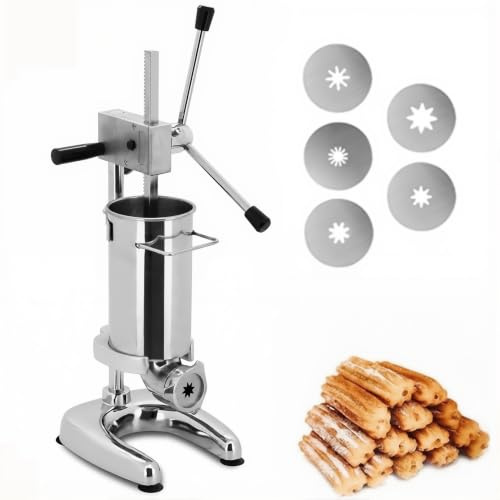 Macchina per Marmellata Manuale per Churro da 2 L/3 L, Macchina Commerciale per Ciambelle con 5 Stampi, Acciaio Inossidabile 201, Riempitrice per Churro Spagnola per Preparare Churros e Farcire Sn 2L