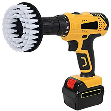 OxoxO Drill Brush - 4 inch Power Drill Attachment Soft Bristle White Quick Change Shaft Scrub Cleaning Brush compatible with Carpet Upholstery Leather Glass