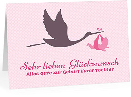 Große Design Glückwunsch-Karte XXL (A4) zur Geburt, Motiv: Alles Gute zur Geburt Eurer Tochter rosa/mit Umschlag/Edle Klappkarte/Maxi Gruß-Karte/Baby geboren/Gratulation Eltern