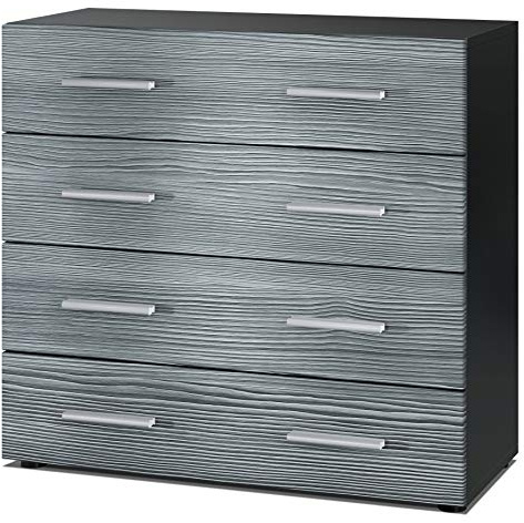 Vladon Sideboard Pavos, Kommode mit 4 Schubladen, Schwarz matt/Avola-Anthrazit (76 x 72 x 35 cm)