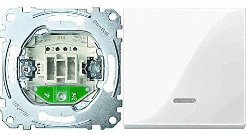 Merten MEG3106-0000 Aus/Wechsel-Kontrollschalter & 436019 Wippe mit Kontrollfenster, polarweiß glänzend, System M