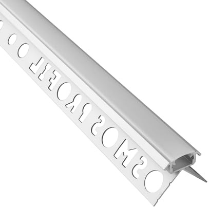 C-T77 LED Alu Fliesenprofil Ecke Außen 10 mm silber 2m milky | Für sauber eingelegte LED-Streifen mit geschützter Führung und gleichmäßiger Lichtverteilung, Abdeckung milky