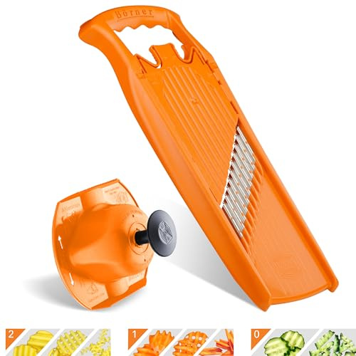 Coupe-légumes Onde-Gaufre Börner PowerLine + Porte-Fruit (2 pièces) • Coupe-légumes Ondulé • Coupe Vague & Gaufrette • Set pour Frites & Gaufrettes de Pommes de Terre (Orange)