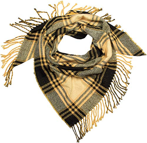 styleBREAKER foulard triangolare XXL con motivo Principe di Galles, frange, sciarpa invernale, foulard, 01018160, colore:Giallo-Nero