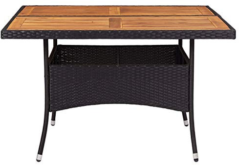Festnight Garten-Esstisch Schwarz Poly Rattan und Massivholz Akazie 120 x 120 x 75 cm (L x B x H)