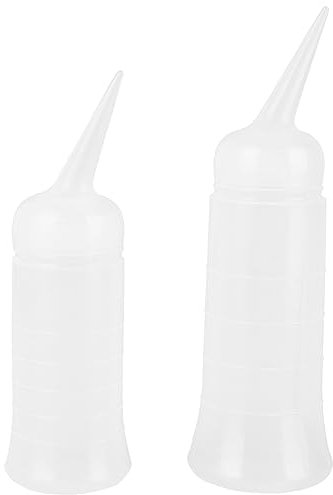 Minkissy Hair Dye Tools 2pcs Plastic Applicator Bottles with Angle Tip Empty Scale Applicator Bottles Squeeze for Hair Salon Coloring Dyeing Size S L Vessel Tools
