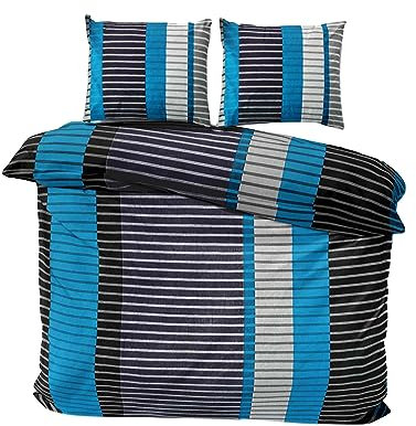 Class Home Collection Bettwäsche 200x220 – Bettwäsche-Sets mit Bettbezug 200 x 220 und Kissenbezug 80x80 – 100% Baumwolle – mit Reißverschluss Wind Blau