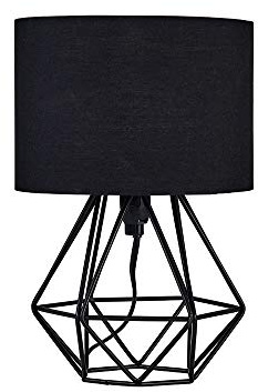 MiniSun | Small Modern Satin Black Metal Basket Table Lamp with a Black Fabric Shade | Table Lamps, Home Décor & Improvement Essential