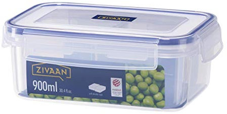 ZIVAAN - Contenitore per cibo rettangolare con due scompartimenti, impilabile, sottovuoto e a tenuta stagna, in polipropilene e silicone, 900 ml, trasparente e blu navy, RD3