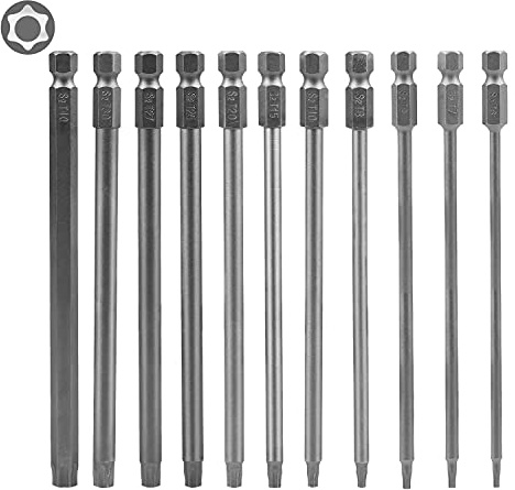CPROSP Tournevis à Main Sets, 11PCS Torx Hex Tige 100mm, S2 Alliage d'Acier, T5 T6 T7 T8 T9 T10 T15 T20 T25 T27 T30 T40, Embouts Magnétiques