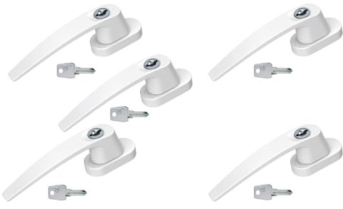 BASI | abschließbarer Fenstergriff 5er Set | in Aluminium Weiß | Dreh Kipp Funktion | moderner Fensterbeschlag | Kindersicherung | gleichschließend | 5 Stück