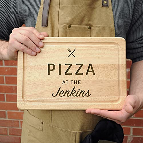 eBuyGB Personalised Wooden Pizza Board, Custom Rectangle Chopping Board, Pizza Serving Board, Birthday Present, New Home - Any Surname Engraved