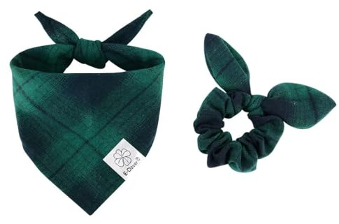 Hundehalstücher & passendes Haargummi-Set, kariert, Hundelätzchen, Schal, Jungen, dreieckiges Halstuch, Bandana für kleine Hunde, Welpen, Geburtstagsgeschenke, Mutter, Grün St. Patrick's Day