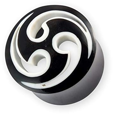 Fly Style Flesh-Tunnel aus Horn oder Holz - Flesh-Plug Triskele Tomoe, Grösse:10 mm (Paar)