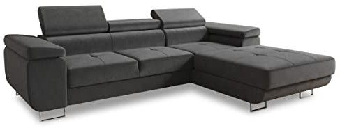 Ecksofa Divo mit Schlaffunktion, Bettkasten und Kopfteilverstellung, Polsterecke, Wohnlandschaft, Sofagarnitur, Couch, Sofa, Federkern (Grau (Kronos 22), Ecksofa Rechts)
