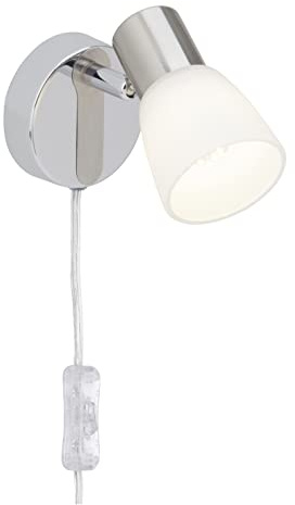 Brilliant zeitloser LED Wand Strahler - Basic Wandspot mit Zuleitung und Schalter geeignet für E14-Leuchtmittel aus Metall/Glas, in eisen/chrom/weiß - Ø 8cm