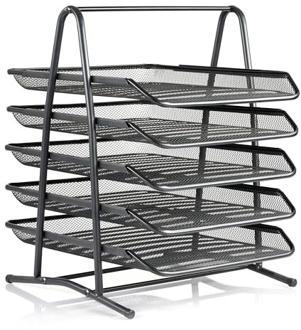 AMECO Dokumentenablage Metall mit 5 Fächern - Briefablage für Schreibtisch Organizer Büro - 29 x 35 x 33,5 cm Schwarz