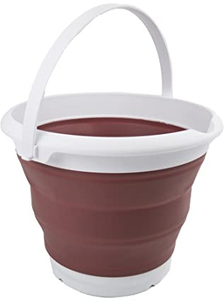 SAMMART Zusammenklappbarer Kunststoffeimer – Faltbare Wanne – Tragbarer Wassereimer zum Angeln – Platzsparender Wassertopf für den Außenbereich (Weiß/Altrosa, 8,5 l rund)