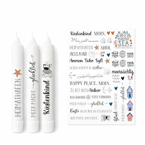 Kerzen Tattoofolie Maritim Meer – Kerzensticker für Kerzen & Keramik DIN A4 – Wasserschiebefolie DIY Geschenk – maritime Sprüche