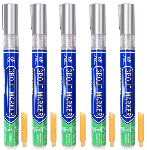 Tiles Grout Pen, 5 PCS Grout Pen, Tile Gap Repair Refresh, Waterproof Grout Marker Pen, for Wall and Floor Repair - Restoring Joints in Bathrooms and Kitchen (Silvery)